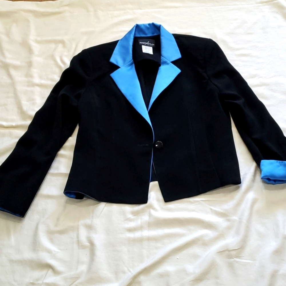 Fun Black with Blue Satin Coller Jacket